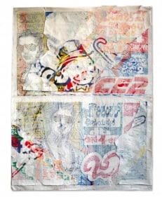Chiraag Bhakta (*Pardon My Hindi) UNTITLED I (From the Washed Series) 2014 Slikscreen, mixed media and collage on found lithographs 40 x 29 in.