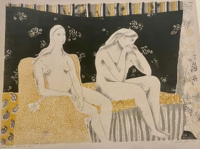 K. Laxma Goud (b. 1940), Untitled (Couple Gold and Black), 1964