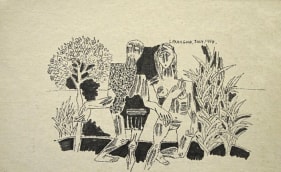 K. Laxma Goud MAN, WOMAN, TREES 1968 Ink on paper 6.5 x 11 in.  SOLD