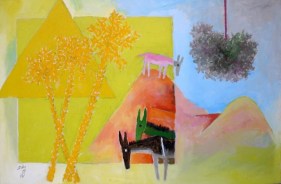 M. F. Husain THREE DONKEYS 1971 Oil on canvas 26.5 x 44 in.