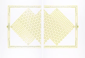 Abdullah M. I. Syed Illuminated Prisms Manuscript II: Page 3 Recto/Verso 2017 Hand-cut U.S. $1 banknotes collage and 24K gold on illustration board 39.5 x 59 in.