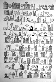 Partha Pratim Deb PEOPLE AND LIFE 2004 Ink on paper 22 1/4 x 15 in.