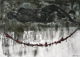 G.R. Iranna UNTITLED BLACK RESTING FIGURE 2007 Mixed media on paper 38 x 51.5 in.  SOLD