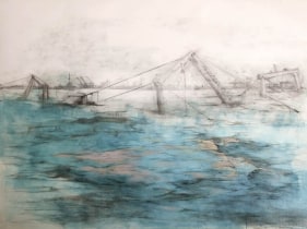 Naiza Khan RESTORE THE BOUNDARIES II 2007 Charcoal, conte and acrylic on fabriano 59 x 79 in.  SOLD