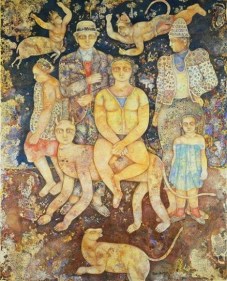 Sakti Burman LA COMEDIE HUMAINE 2008 Oil on canvas 64 x 51 in.