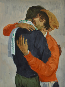 Salman Toor, The Reunion, 2018, Oil on panel, 12 x 9 in