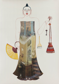 Rekha Rodwittiya Matters Of The Heart (Figure VI) 2014 Digital inkjet print with autobiographic photo images and hand-painted watercolor on paper 84 x 60 in.