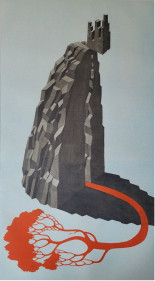 Gigi Scaria  Shadow line, 2022  Etching on Somerset paper  36h x 20w in  1 of 20