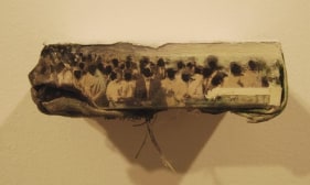 Saad Qureshi A LONGING TO FORGET 2010 Oil and photographs on canvas 1.5 x 5 x 4 in.