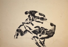 Laxma Goud UNTITLED (MAN AND BEAST INTERTWINED) 1969 Ink on paper 10 x 14 in.