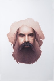 Irfan Hasan Head of Ayaz Jokhio Homage to Sani Ol Molk 2017 Opaque water color on paper 22 x 15 In.