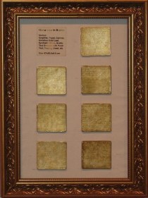 Hasnat Mahmood MONA LISA IN BRAILLE 2008-09 Graphite, paper, canvas, imitation gold leaf, synthetic wood, braille text embossed with hand tool, tracing sheet, inkjet, transfer on canvas, in gold frame. 36.5 x 26.5 x 2.5 in.
