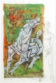 M. F. Husain BOY IN MARBLE 1981 Watercolor and mixed media on paper 18 x 12 in.