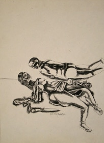 Laxma Goud UNTITLED (COUPLE WITH KNIFE) 1983 Ink on paper 10 x 14 in.