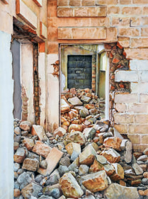 Muhammad Muzammil Khan, Bursting Out, 2018, gouache on wasli, 12.50 x 9.50 in