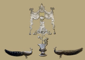 Adeela Suleman, Untitled 2 (Peacocks with Drapes), 2010, Steel, Dimensions Variable