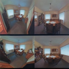 Abir Karmakar, Four Angles, 2015, Oil on canvas, 48.13 x 48.13 x 1.13 in