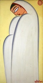 Jamini Roy MOTHER ND Tempera on card 27 x 14.5 in.