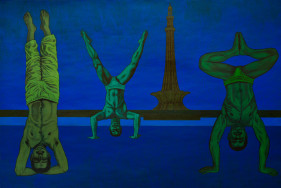 Anwar Saeed  Homage to the Sacredness of the Straight, 2010  Acrylics and charcoal on canvas  32 x 44 in