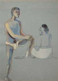 K. Laxma Goud (b. 1940), Not Titled (On Light Blue Paper), ND