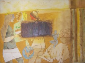 M. F. Husain UNTITLED (TRIBAL / DROUGHT) 1973 Acrylic on canvas 67.5 x 89.5 in.