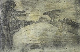 K. Laxma Goud MAN AND BIRD Mixed media on paper 13.5 x 20.5 in.  SOLD