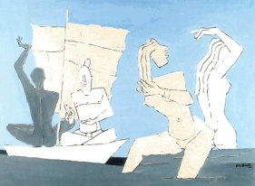 M. F. Husain RITUAL OF A RIVER Acrylic on canvas 27.5 x 38 in.  SOLD