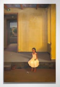Tom Vattakuzhy  Girl with Bubbles, 2020  Oil on Canvas  72h x 47w in