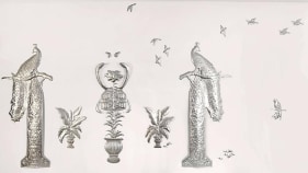 Adeela Suleman UNTITLED 1 (PEACOCKS WITH MISSILES) (Ed. of 3) 2010 Steel 106 x 170 in.