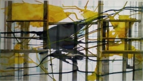 M. Pravat STILL UNDER CONSTRUCTION - 1 2010 Graphite, watercolor, Indian ink, tumeric powder and glue on paper 30 x 60 in. NFS