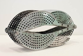 Adeela Suleman DRAINER 1 2009 Electroplated pan drainer, nuts and bolts 13.5 x 3.5 x 6 h in.