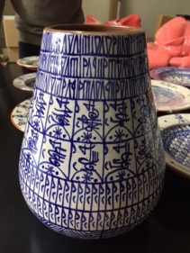 Rachid Koraichi Untitled 2017 Red earth, blue and white oxide 12 x 8 x 8 in.