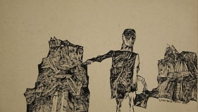 Laxma Goud MAN IN THE CITY 1968 Ink on board 10.75 x 6.5 in.