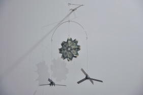Abdullah M. I. Syed  Twinkle Twinkle Little Drone - III  2016  Altered toy mobile, banknotes, stainless steel, plastic and metal wire  20 x 18 in