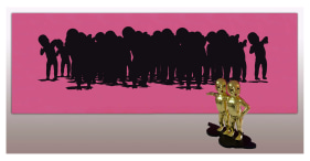 Chintan Upadhyay (b.1972)  WHO IS RESPONSIBLE FOR MY LOST FRIENDS?, 2008  Fiberglass with gold leaf  36h x 48w x 24d in