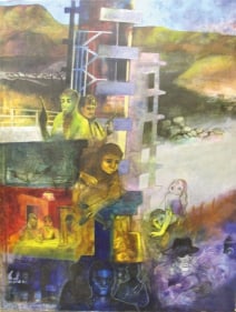 Srileker Sikander NEW COLONIES Oil on canvas 57 x 45 in.