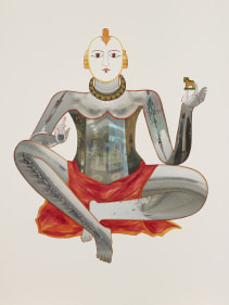 Rekha Rodwittiya Matters Of The Heart (Figure I) 2014 Digital inkjet print with autobiographic photo images and hand-painted watercolor on paper 30 x 22 in.
