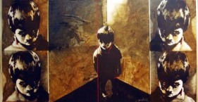 Yusuf Arakkal THE STREET - XV Acrylic and oil on canvas 96 x 48 in.  NFS