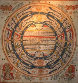 Adhaidvipa Pata, The Two-and-a-Half Continents c. 1810 Ink and opaque watercolor on cloth 40 x 40 in.