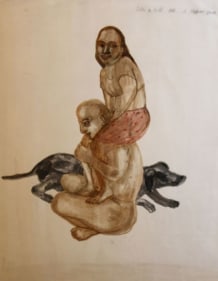 Nalini Malani FATHER AND CHILD 1988 Watercolor on paper 23 x 18 in.