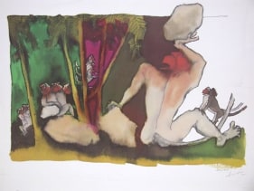 M F Husain HANUMAN- HANUMAN IN JUNGLE Serigraph edition of 350 individual serigraph $2,000; set of 3 $5,000 18 X 24 inches
