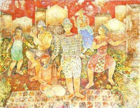 Sakti Burman VILLAGE FESTIVAL UNDER THE RED SUN 2008 Oil on canvas 35 x 45.5 in.
