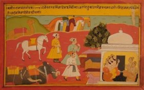 Illustration to the Ramayana 4 Northern India, Rajasthan, Udaipur, Mewar School c. 1710 Opaque watercolor heightened with gold on wasli 10.5 x 16.5 in.