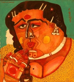 T. Vaikuntam WOMAN'S FACE 1988 Watercolor on board 11 x 10.5 in.
