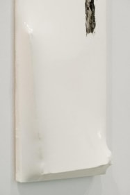 Saad Qureshi Qureshi and I 2009 Pencil, newspaper, gloss paint on canvas 45.6 x 12 in.