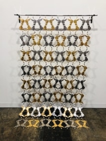 Adeela Suleman  After All It's Someone Else Who Dies, 2018  Hand beaten repousse work on stainless steel with gold leaf  84 x 49 in