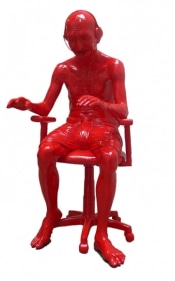 Debanjan Roy INDIA SHINING 9 (GANDHI AT A CALL CENTER) 2009 Fiberglass with acrylic paint 51 x 36 x 47 in. Desk - 24 x 56 x 66 in. Gandhi and chair - 24 x 28 x 50 in. Monitor, keyboard, mouse and phone are separate.