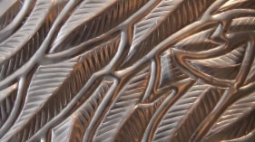 Adeela Suleman FALLING DOWN AGAIN (Ed. 2/2) 2012 Hand-beaten stainless steel, iron and powdered paint 82 x 64 x 5 in.