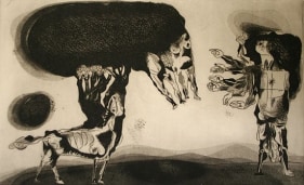 UNTITLED ( MEN AND BULL ) 1971 Etching 8 x 16 in.