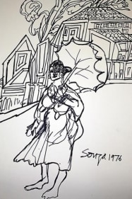 F. N. Souza UNTITLED (WOMAN WITH UMBRELLA) 1976 Marker on archival paper 18 x 12 in.